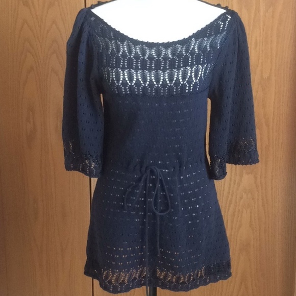 Anthropologie Sweaters - Anthropologie Moth Navy Eyelet Crocheted Top